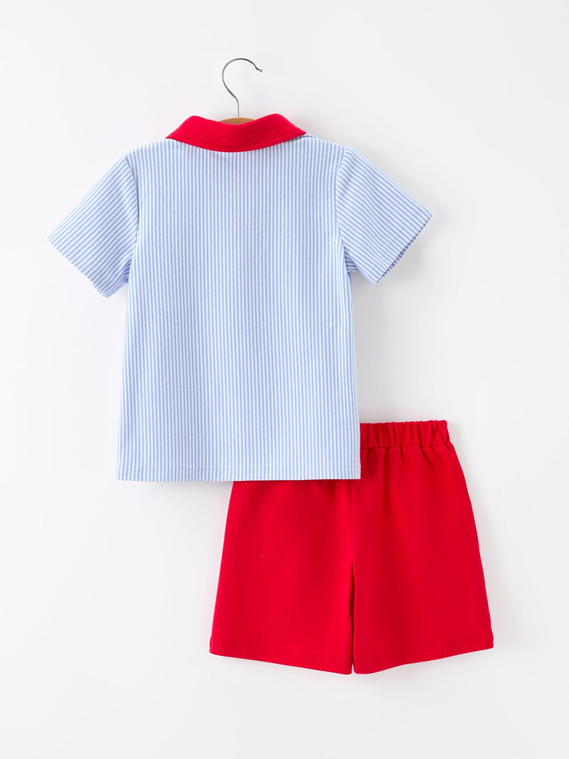 Boys Back To School Apple Polo Short Set - 2