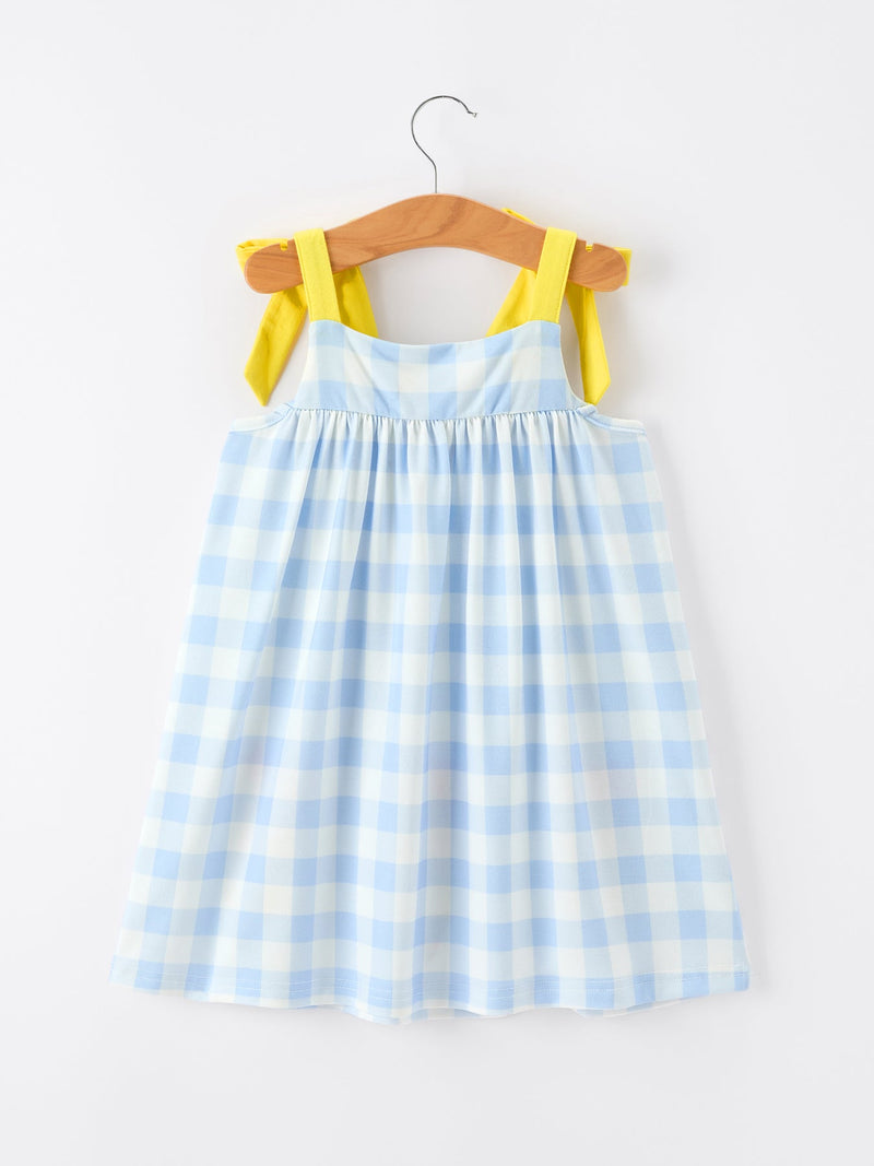 Girls Back To School Pencil Plaid Dress Bow Applique Smocked - 2