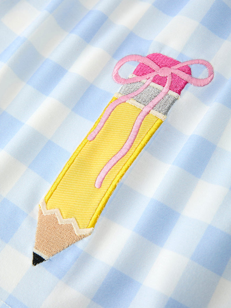 Girls Back To School Pencil Plaid Dress Bow Applique Smocked - 4