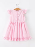 Girls Back To School Bow Twirl Dress Ruffle Applique Pink - 2