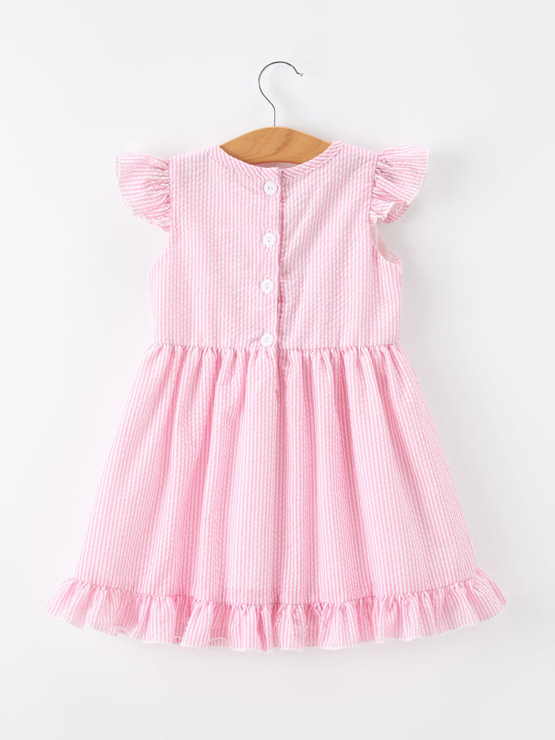 Girls Back To School Bow Twirl Dress Ruffle Applique Pink - 2
