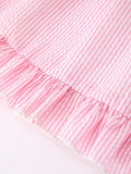 Girls Back To School Bow Twirl Dress Ruffle Applique Pink - 4