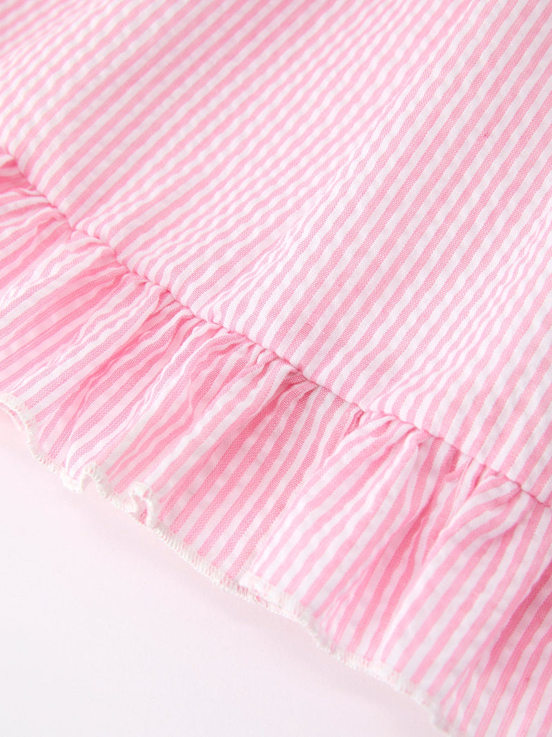 Girls Back To School Bow Twirl Dress Ruffle Applique Pink - 4