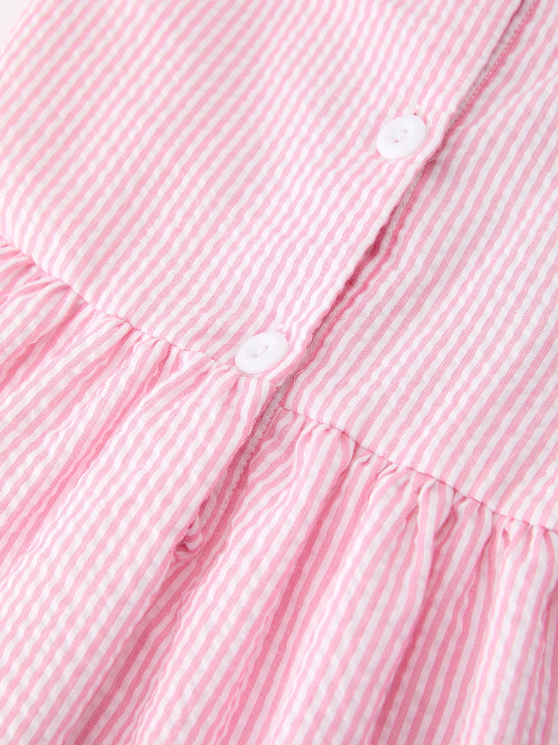 Girls Back To School Bow Twirl Dress Ruffle Applique Pink - 5