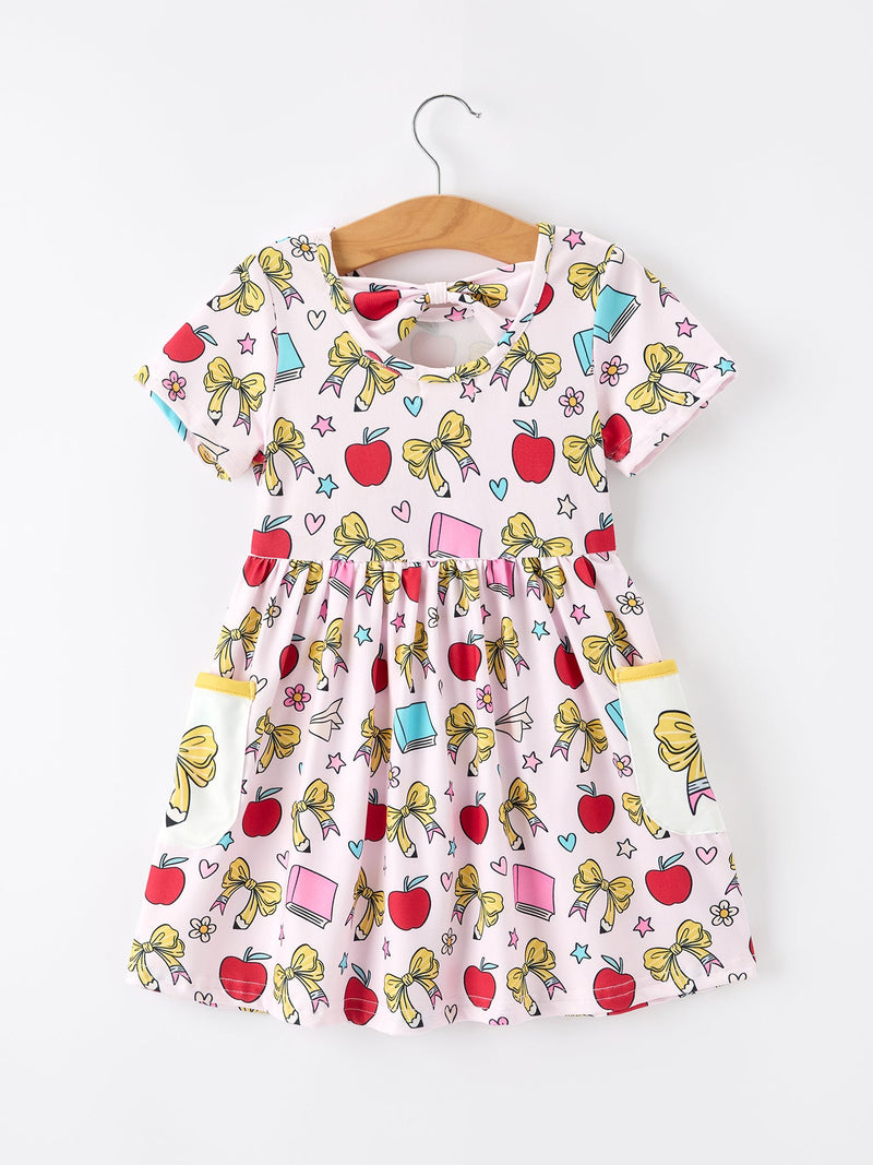 Girls Apple Bow Pocket Twirl Dress - 2