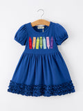 Girls Back To School Crayon Twirl Dress Ruffle Applique - 6