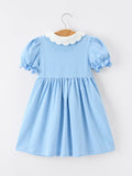 Girls Back To School Pencil Dress Petals Collar Pocket Applique - 2