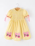Girls Yellow Pencil Bow Smocked Twirl Dress - 1