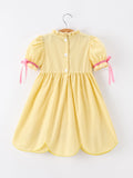 Girls Yellow Pencil Bow Smocked Twirl Dress - 2