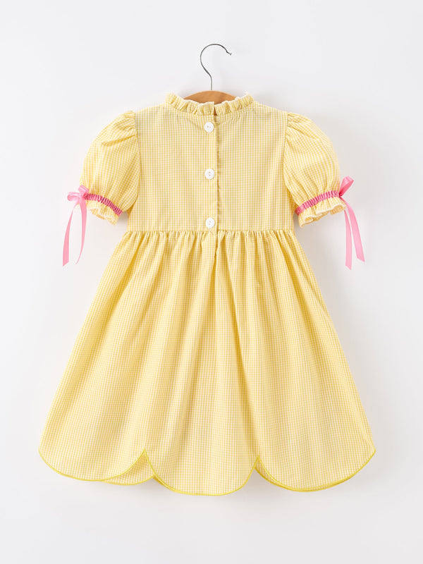 Girls Yellow Pencil Bow Smocked Twirl Dress