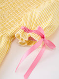 Girls Yellow Pencil Bow Smocked Twirl Dress - 3