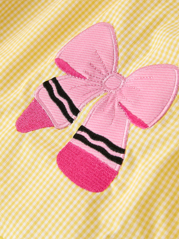 Girls Yellow Pencil Bow Smocked Twirl Dress