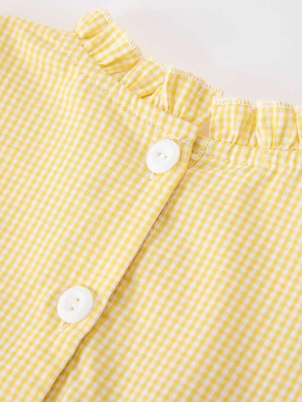 Girls Yellow Pencil Bow Smocked Twirl Dress