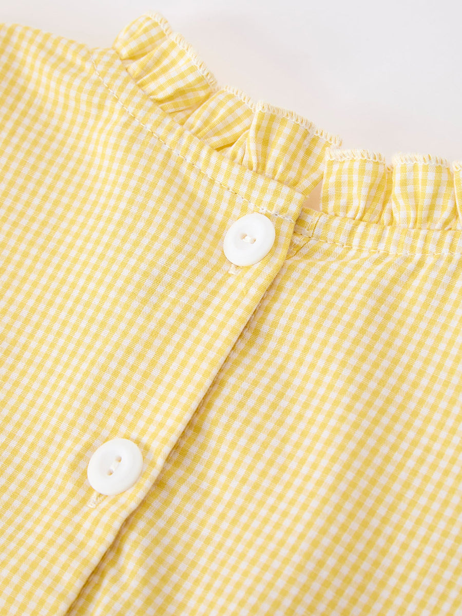 Girls Yellow Pencil Bow Smocked Twirl Dress
