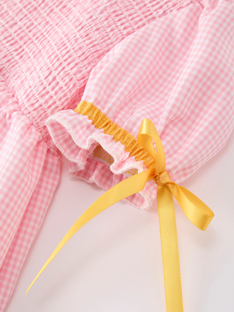 Girls Back To School Pencil Twirl Dress Bow Applique Smocked - 10
