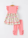 Girls Back To School Apple Pencil Polka Dot Dress Leggings Set - 2