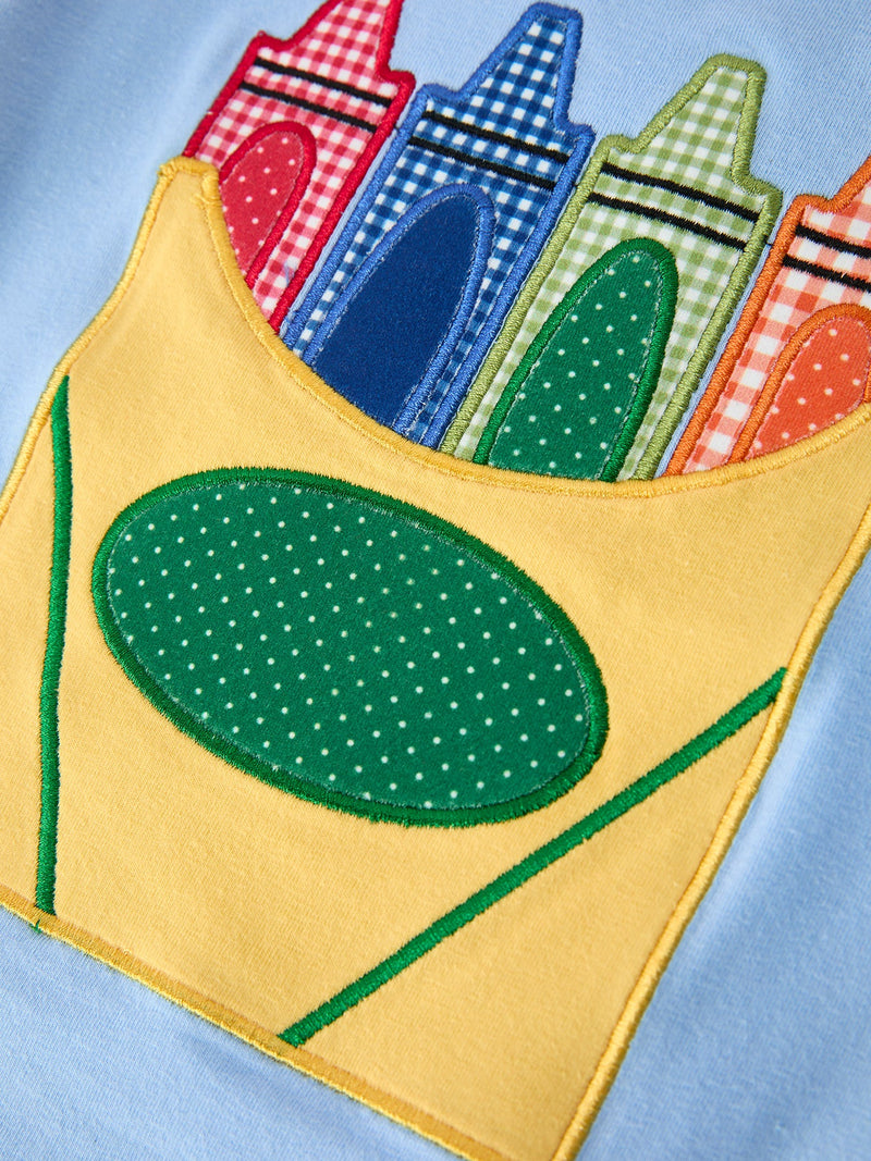 Girls Back To School Crayon Applique Top Shorts Set - 4