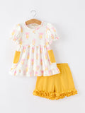 Girls Back To School Pencil Bow Ruffle Top & Shorts Set - 6
