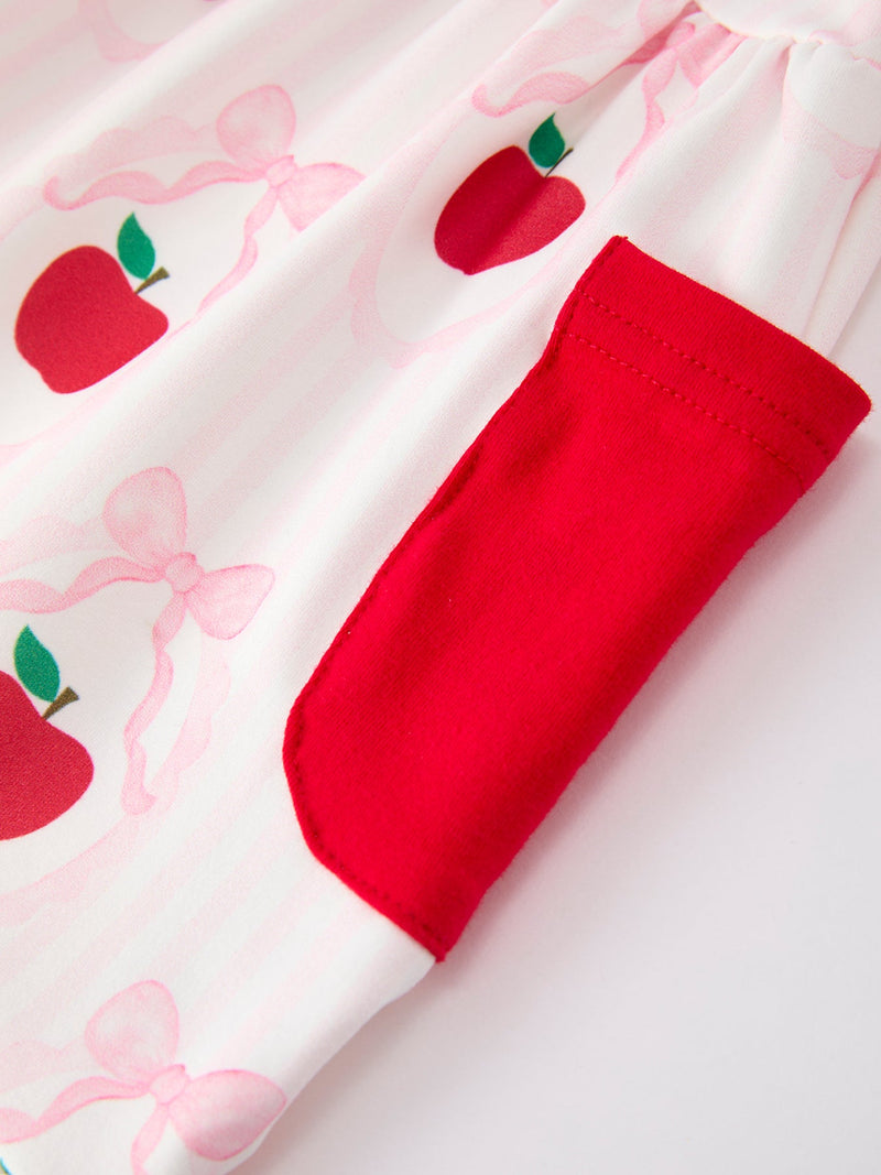 Girls Back To School Apple Bow Pocket Ruffle Top Shorts Set - 5