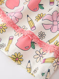 Girls Back To School Apple Pencil Polka Dot Dress Leggings Set - 4
