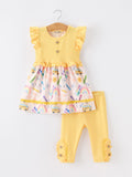 Girls Back To School Rainbow School Bus Ruffle Dress Leggings Set - 1
