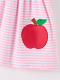Girls Back To School Apple Applique Twirl Dress Ruffle Petal Collar - 5