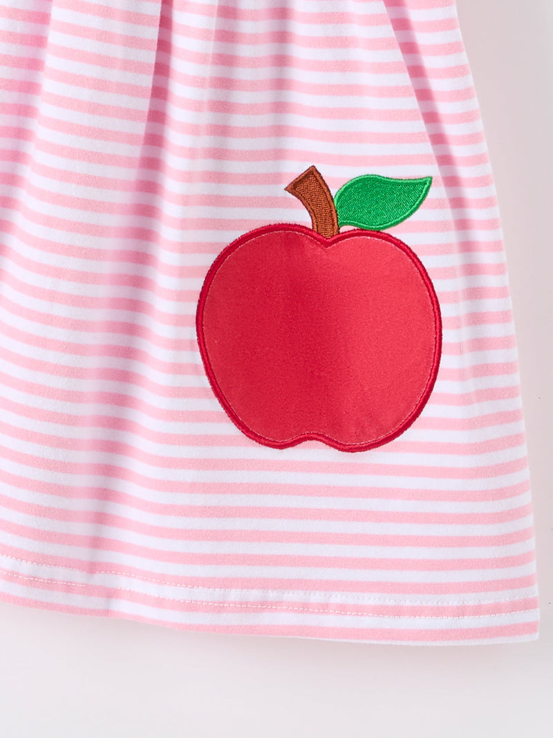 Girls Back To School Apple Applique Twirl Dress Ruffle Petal Collar - 5