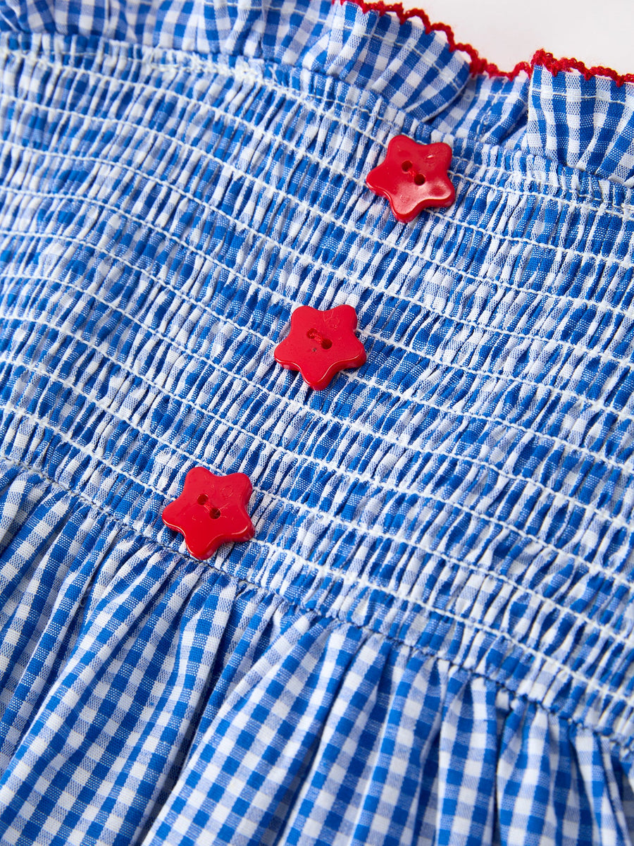 Girls 4th of July Plaid Twirl Dress Bow Smocked