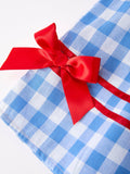 Girls 4th of July Plaid Twirl Dress Bow Embroidery Petals Collar - 4