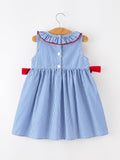 Girls 4th of July Flag Embroidered Plaid Twirl Dress - 2