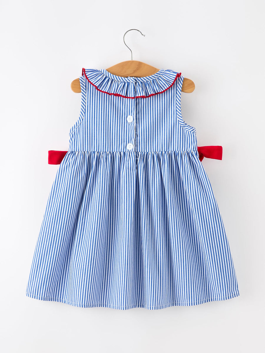 Girls 4th of July Flag Embroidered Plaid Twirl Dress