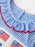 Girls 4th of July Flag Embroidered Plaid Twirl Dress - 3