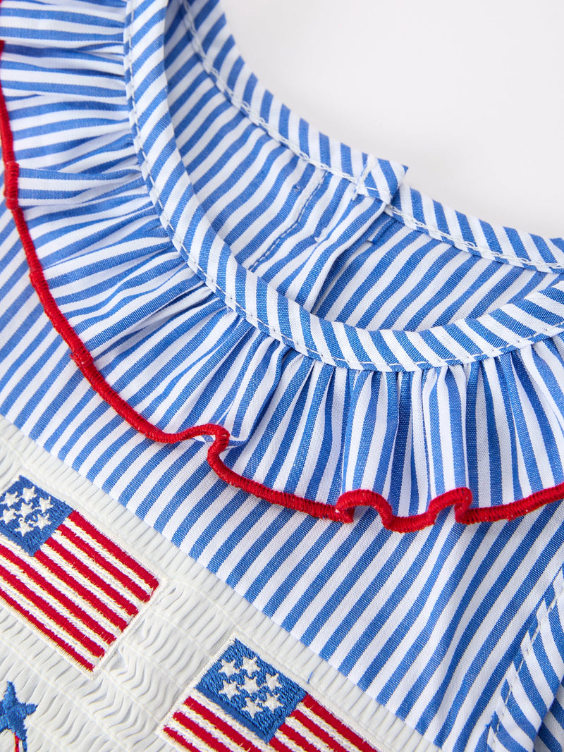 Girls 4th of July Flag Embroidered Plaid Twirl Dress - 3