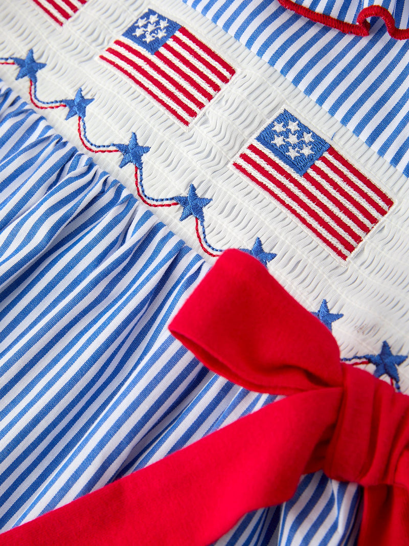 Girls 4th of July Flag Embroidered Plaid Twirl Dress - 4
