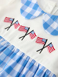 Boys 4th of July Plaid Romper Embroidery Petals Collar - 3