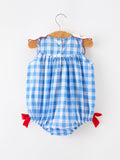 Girls 4th of July Plaid Peter Pan Collar Romper - 2
