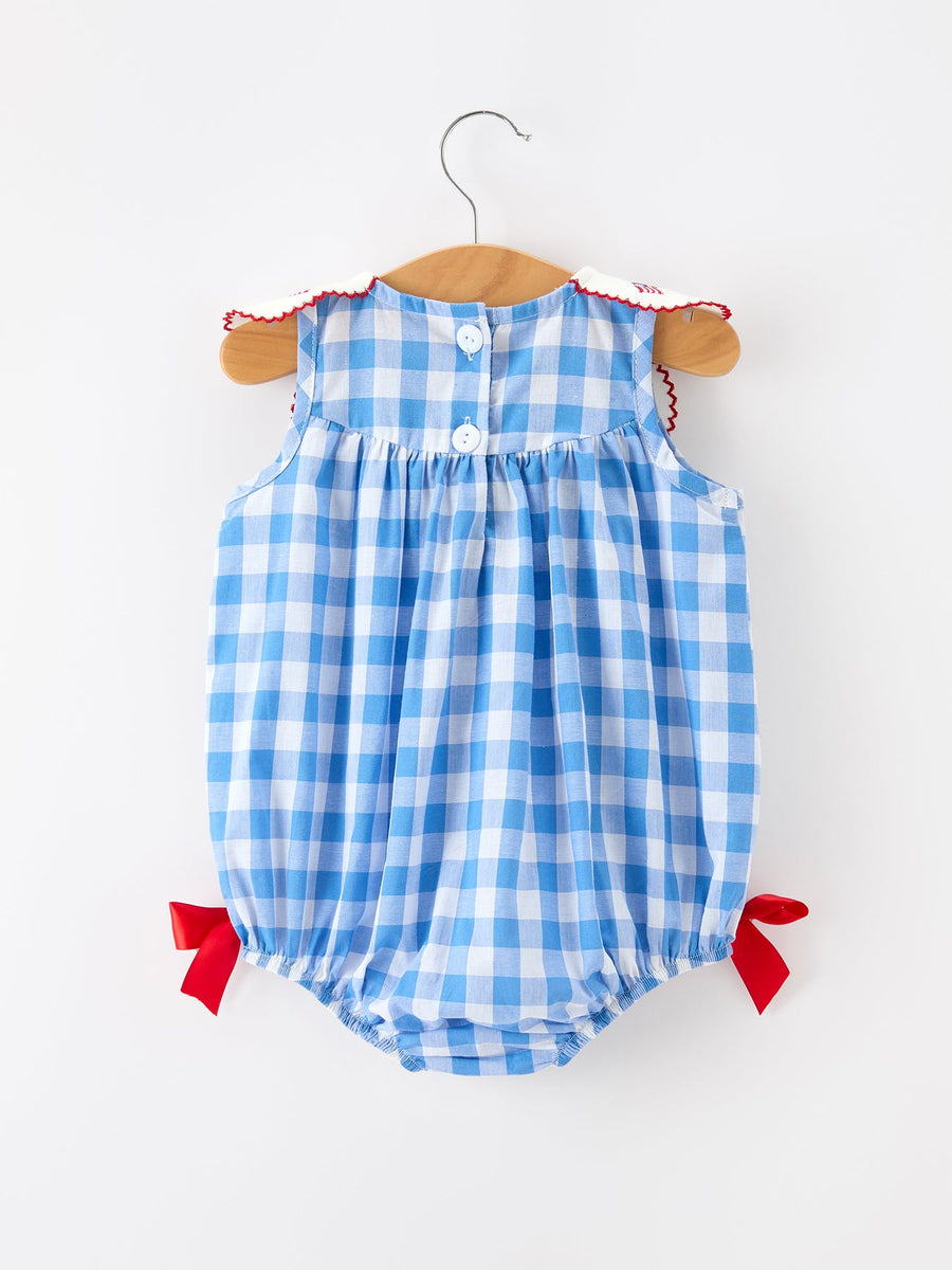 Girls 4th of July Plaid Peter Pan Collar Romper