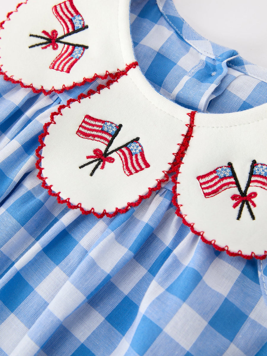 Girls 4th of July Plaid Peter Pan Collar Romper