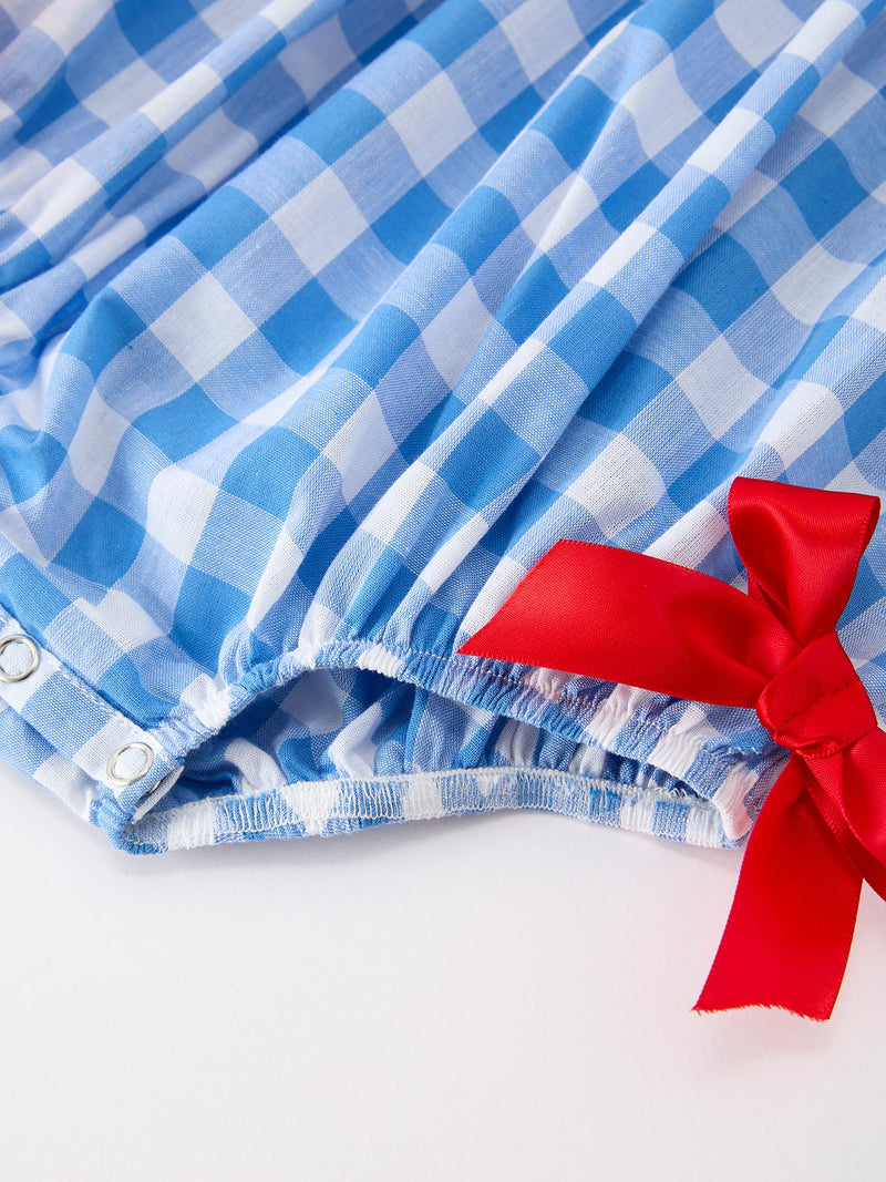 Girls 4th of July Plaid Peter Pan Collar Romper - 4