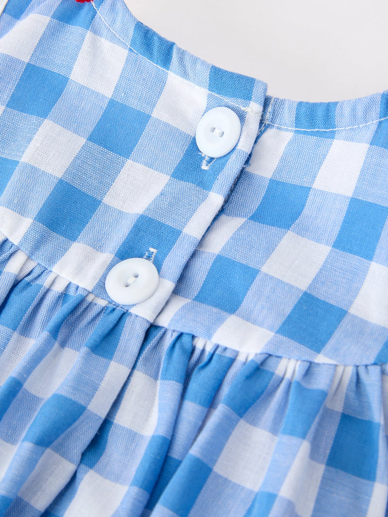 Girls 4th of July Plaid Peter Pan Collar Romper - 5