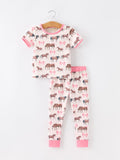 Girls Western Horse Bow Pajamas Set Print - 1