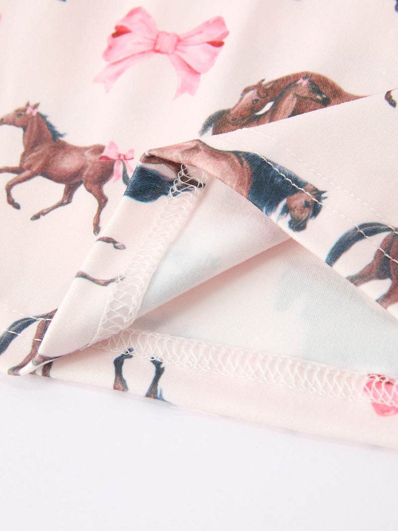 Girls Western Horse Bow Pajamas Set Print - 4