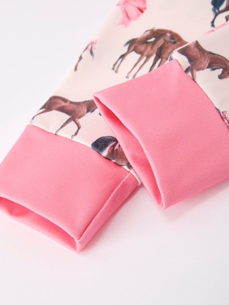 Girls Western Horse Bow Pajamas Set Print - 5