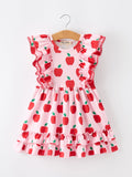 Girls Back To School Apple Twirl Dress Ruffle Flutter Sleeve - 1