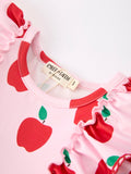 Girls Back To School Apple Twirl Dress Ruffle Flutter Sleeve - 3