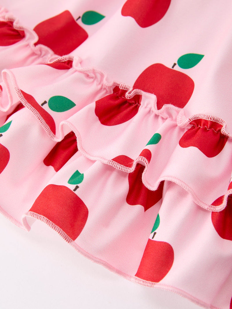 Girls Back To School Apple Twirl Dress Ruffle Flutter Sleeve - 5