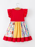 Girls Back To School Pencil Twirl Dress Ruffle Patchwork - 8