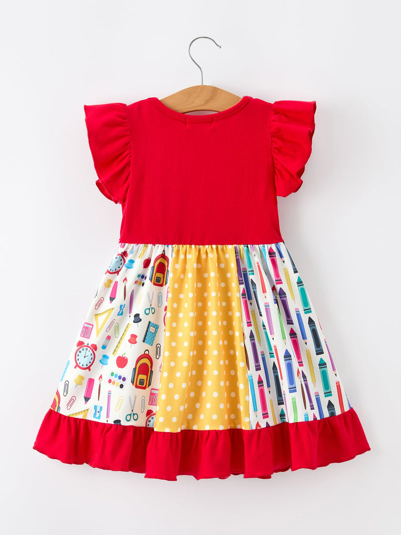 Girls Back To School Pencil Twirl Dress Ruffle Patchwork - 8