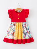 Girls Back To School Pencil Twirl Dress Ruffle Patchwork - 7