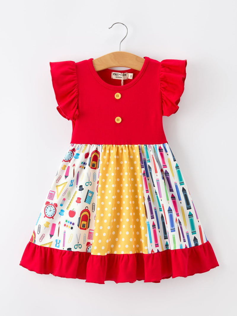 Girls Back To School Pencil Twirl Dress Ruffle Patchwork - 7